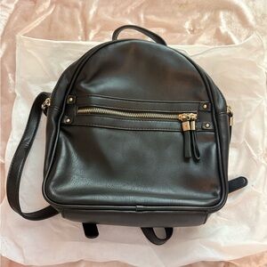 Sole Society Black Faux Leather Backpack with Gold Accents